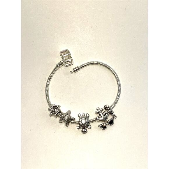 Silver Tone Nautical Ship Anchor Sunglasses Turtle Charm Bracelet 7.5 inches B#6 - Picture 5 of 7